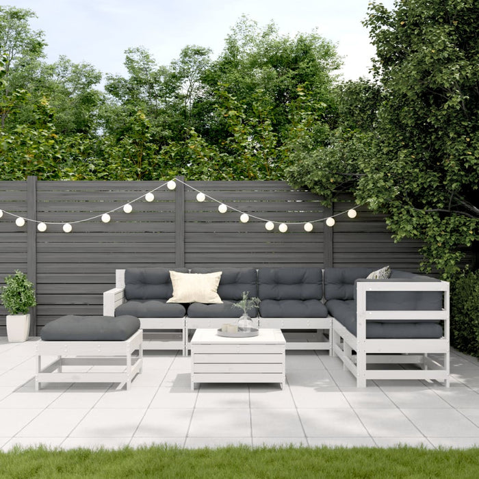 Set mobilier grădină cu perne, 8 piese, alb, lemn masiv de pin WALTI