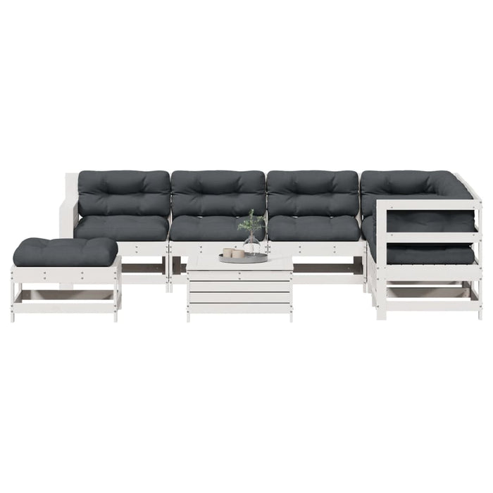 Set mobilier grădină cu perne, 8 piese, alb, lemn masiv de pin WALTI