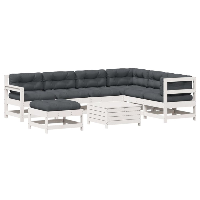 Set mobilier grădină cu perne, 8 piese, alb, lemn masiv de pin WALTI