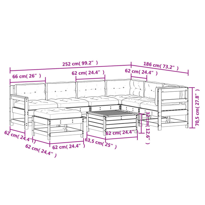 Set mobilier grădină cu perne, 8 piese, alb, lemn masiv de pin WALTI