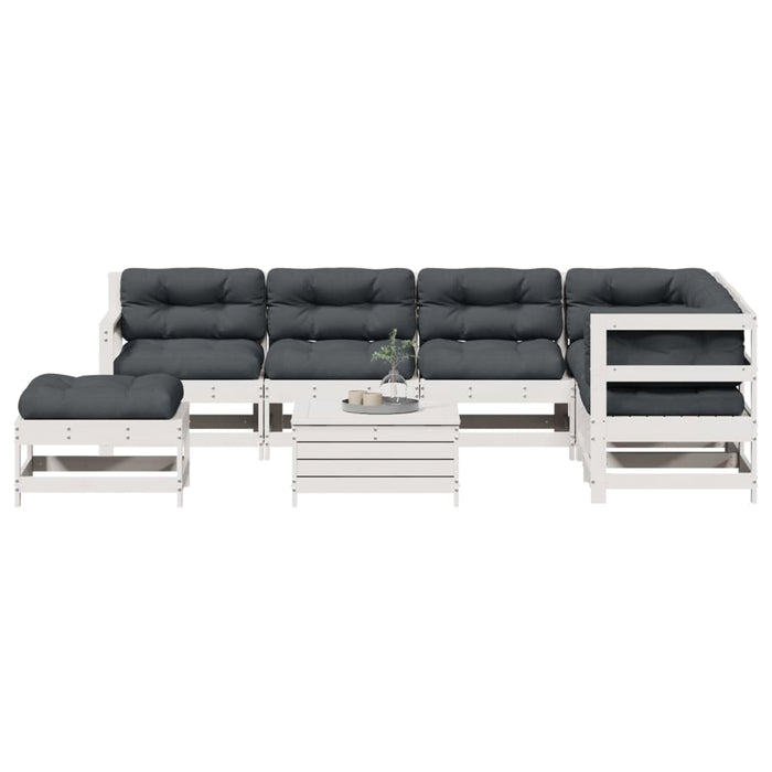 Set mobilier grădină cu perne, 8 piese, alb, lemn masiv de pin WALTI