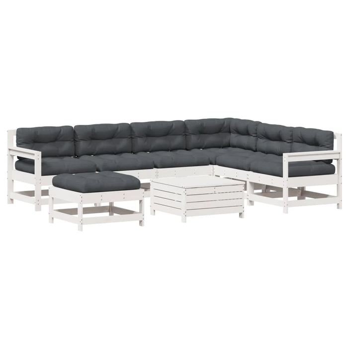 Set mobilier grădină cu perne, 8 piese, alb, lemn masiv de pin WALTI