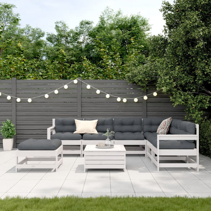 Set mobilier grădină cu perne, 8 piese, alb, lemn masiv de pin WALTI