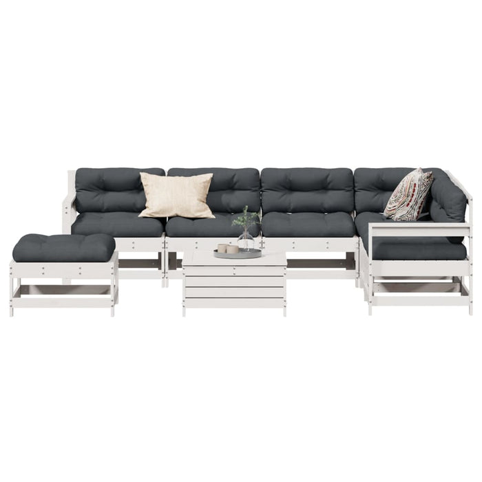 Set mobilier grădină cu perne, 8 piese, alb, lemn masiv de pin WALTI