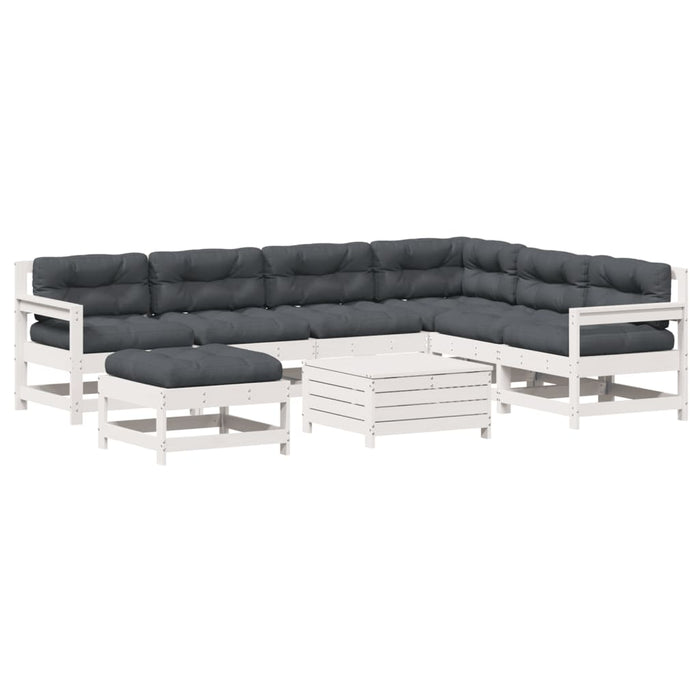 Set mobilier grădină cu perne, 8 piese, alb, lemn masiv de pin WALTI