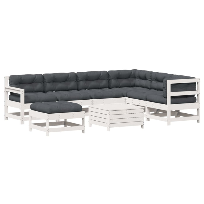 Set mobilier grădină cu perne, 8 piese, alb, lemn masiv de pin WALTI