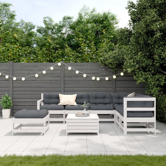 Set mobilier grădină cu perne, 8 piese, alb, lemn masiv de pin WALTI