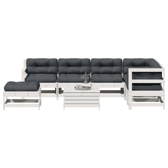 Set mobilier grădină cu perne, 8 piese, alb, lemn masiv de pin WALTI