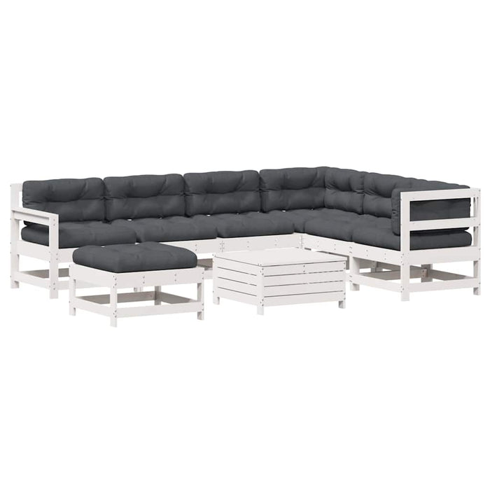 Set mobilier grădină cu perne, 8 piese, alb, lemn masiv de pin WALTI