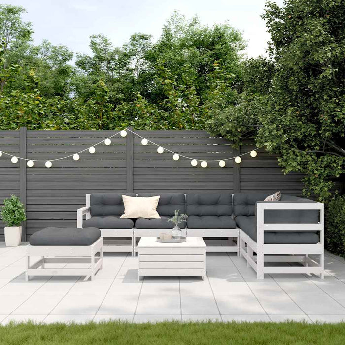 Set mobilier grădină cu perne, 8 piese, alb, lemn masiv de pin WALTI