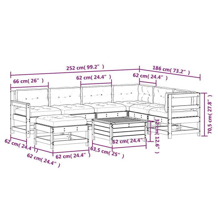 Set mobilier grădină cu perne, 8 piese, alb, lemn masiv de pin WALTI