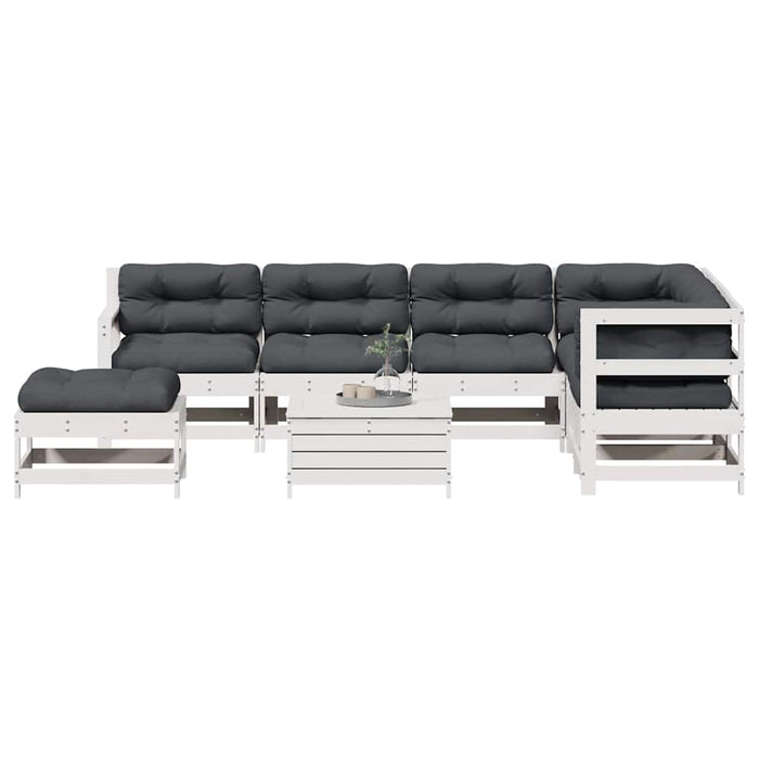 Set mobilier grădină cu perne, 8 piese, alb, lemn masiv de pin WALTI