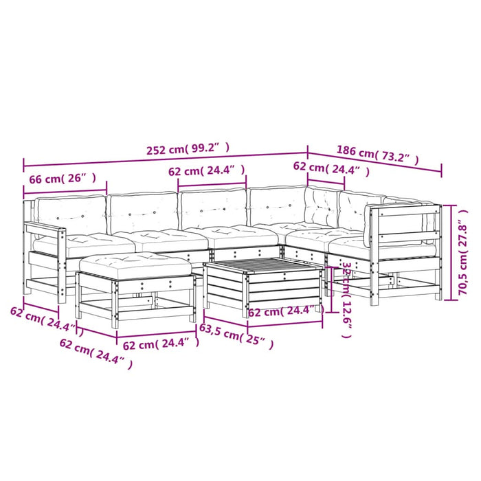 Set mobilier de grădină cu perne, 8 piese, lemn de pin tratat - WALTI WALTI