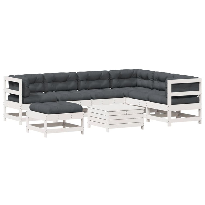 Set mobilier grădină cu perne, 8 piese, alb, lemn masiv de pin WALTI