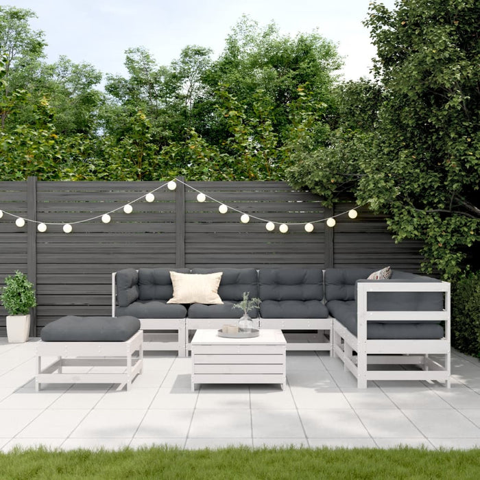 Set mobilier grădină cu perne, 8 piese, alb, lemn masiv de pin WALTI