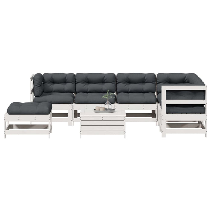 Set mobilier grădină cu perne, 8 piese, alb, lemn masiv de pin WALTI