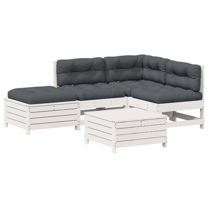 Set mobilier grădină cu perne 5 piese alb lemn masiv de pin WALTI