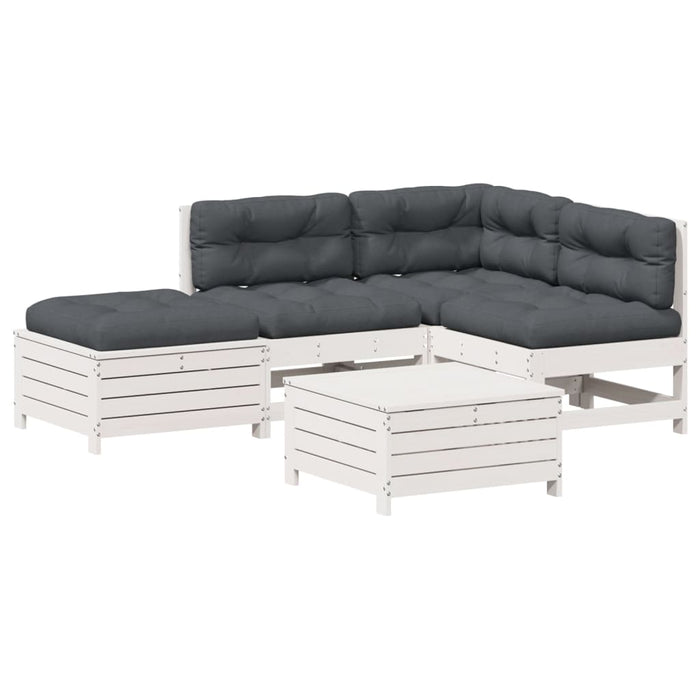 Set mobilier grădină cu perne 5 piese alb lemn masiv de pin WALTI