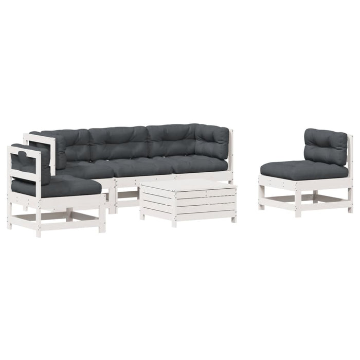 Set mobilier de grădină cu perne, 6 piese, alb, lemn masiv pin WALTI