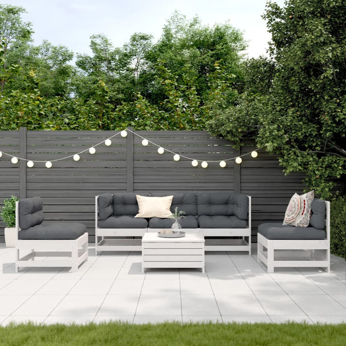Set mobilier de grădină cu perne, 6 piese, alb, lemn masiv pin WALTI