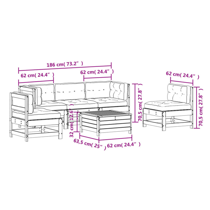 Set mobilier de grădină cu perne, 6 piese, alb, lemn masiv pin WALTI