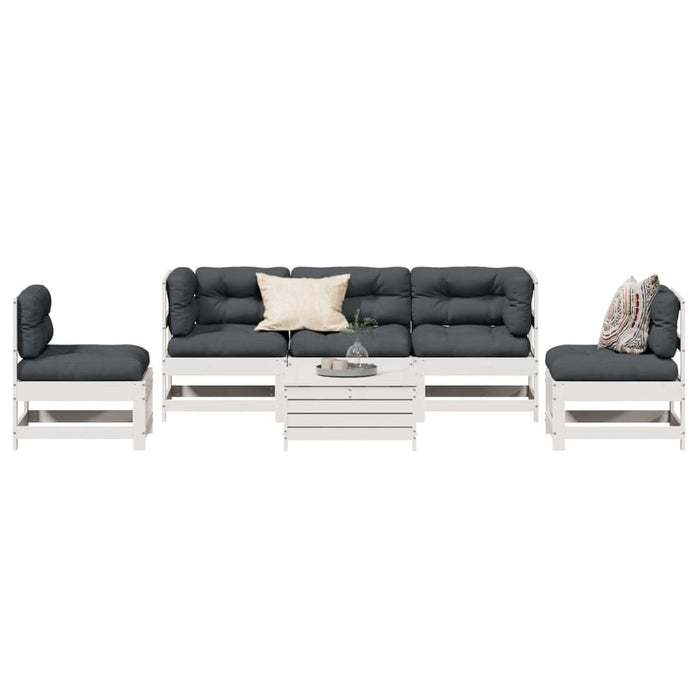 Set mobilier de grădină cu perne, 6 piese, alb, lemn masiv pin WALTI