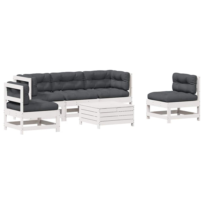 Set mobilier de grădină cu perne, 6 piese, alb, lemn masiv pin WALTI