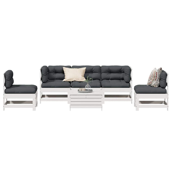 Set mobilier de grădină cu perne, 6 piese, alb, lemn masiv pin WALTI