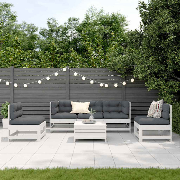Set mobilier de grădină cu perne, 6 piese, alb, lemn masiv pin WALTI