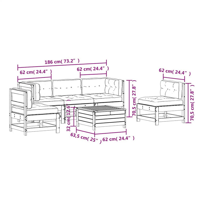 Set mobilier de grădină cu perne, 6 piese, lemn de pin tratat WALTI