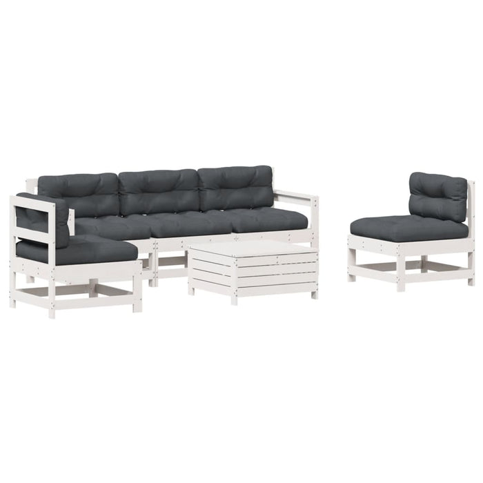 Set mobilier de grădină cu perne, 6 piese, alb, lemn masiv pin - WALTI WALTI