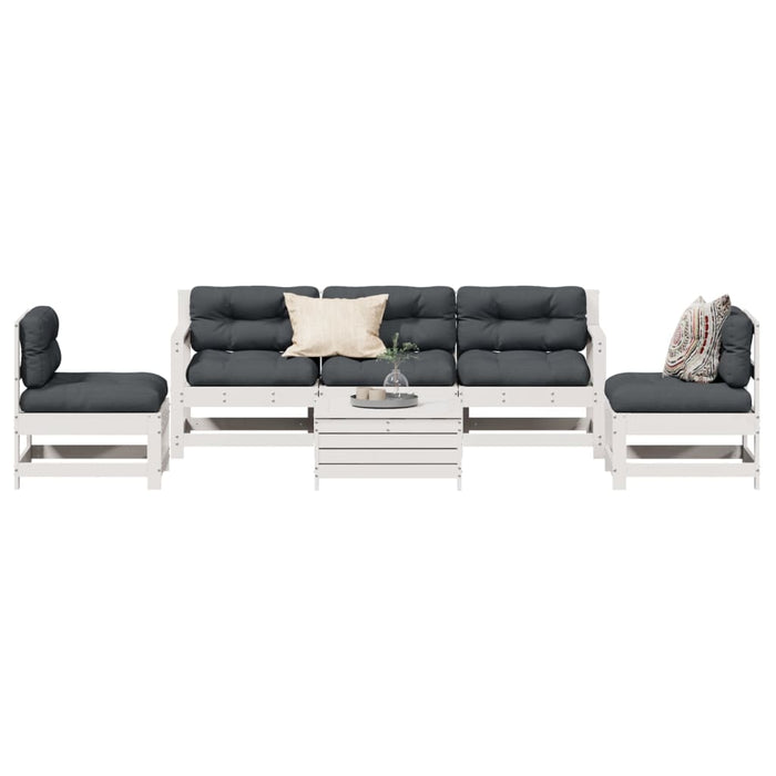 Set mobilier de grădină cu perne, 6 piese, alb, lemn masiv pin - WALTI WALTI