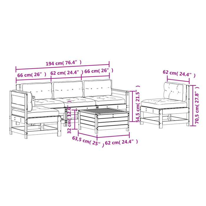 Set mobilier de grădină cu perne, 6 piese, alb, lemn masiv pin - WALTI WALTI