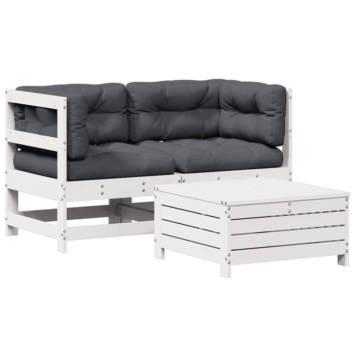 Set mobilier de grădină cu perne, 3 piese, alb, lemn masiv pin WALTI