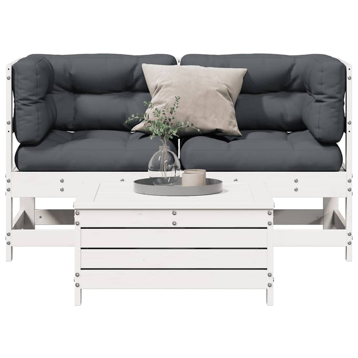 Set mobilier de grădină cu perne, 3 piese, alb, lemn masiv pin WALTI