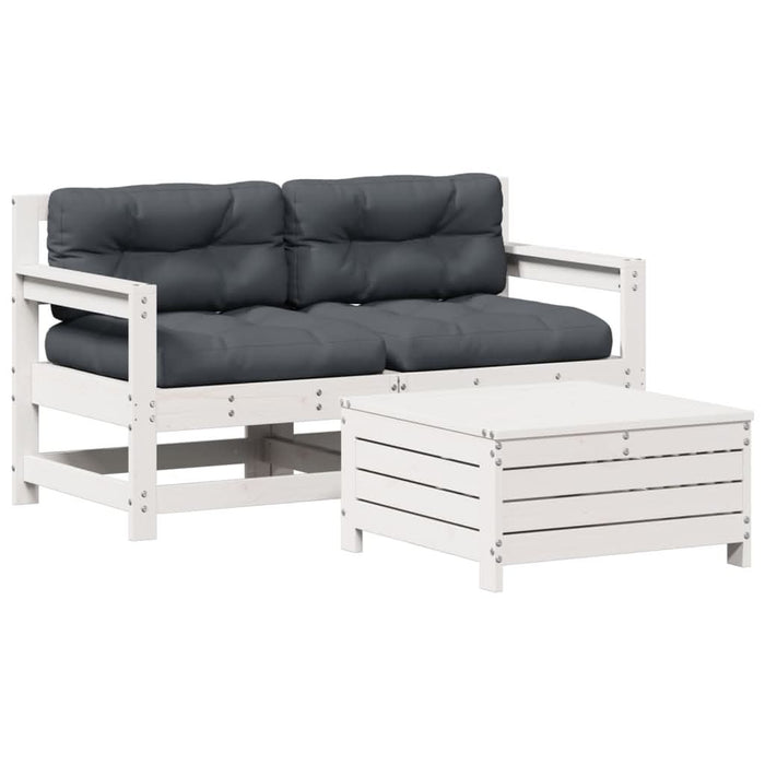 Set mobilier de grădină cu perne, 3 piese, alb, lemn masiv pin - WALTI WALTI
