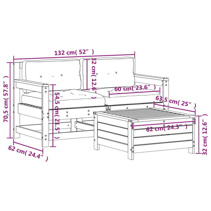 Set mobilier de grădină cu perne, 3 piese, lemn de pin tratat - WALTI WALTI