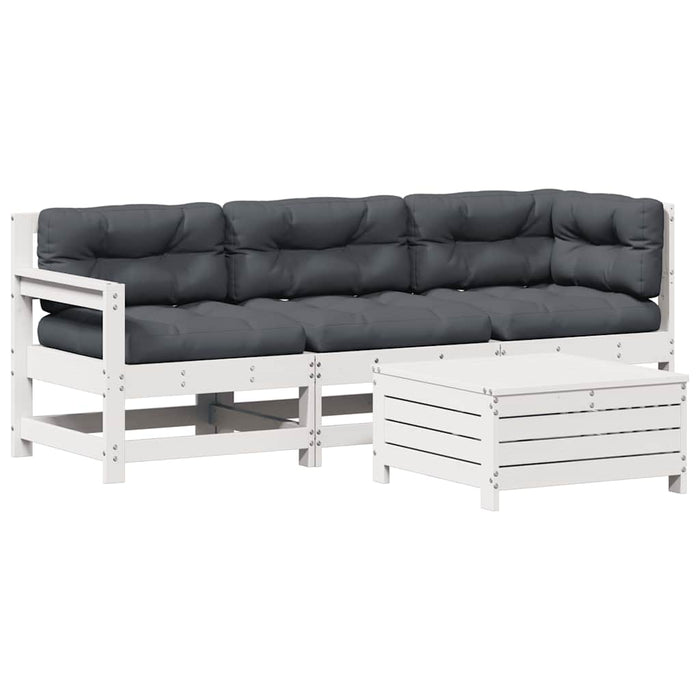 Set mobilier de grădină cu perne, 4 piese alb lemn masiv de pin WALTI