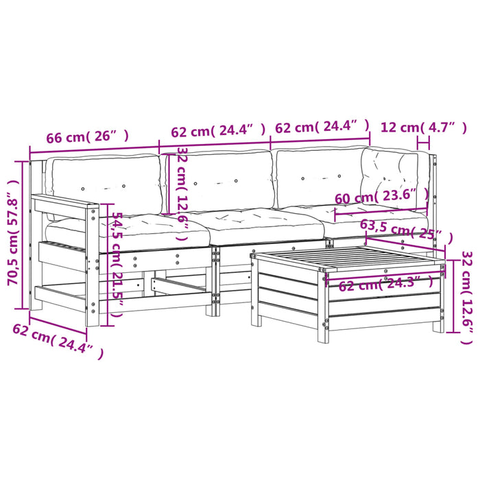 Set mobilier de grădină cu perne, 4 piese, lemn de pin tratat WALTI