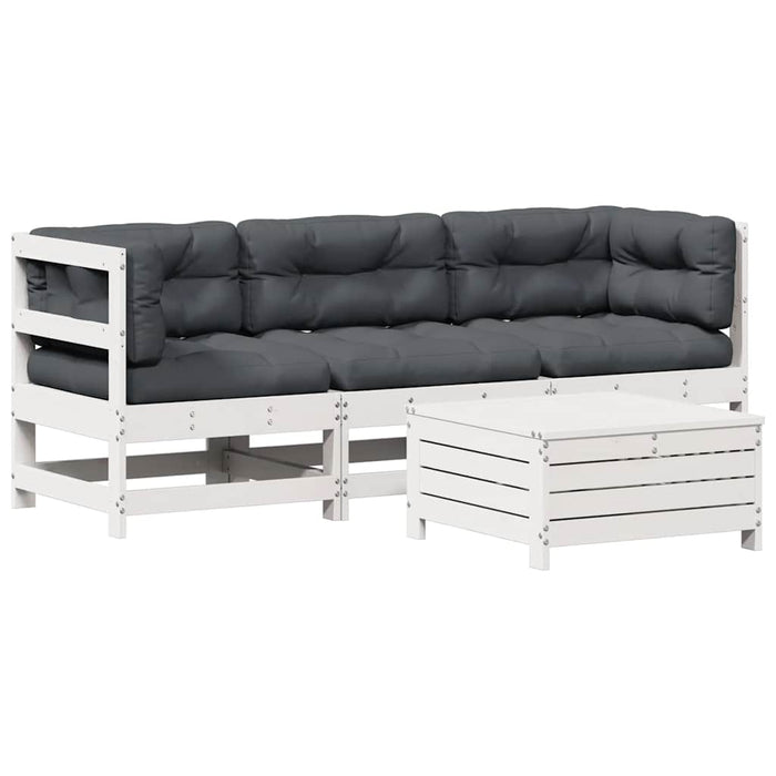 Set mobilier de grădină cu perne, 4 piese alb lemn masiv de pin - WALTI WALTI