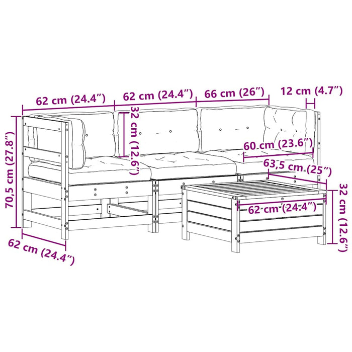 Set mobilier de grădină cu perne, 4 piese alb lemn masiv de pin - WALTI WALTI