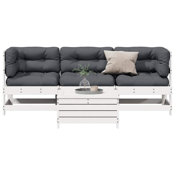 Set mobilier de grădină cu perne, 4 piese alb lemn masiv de pin - WALTI WALTI