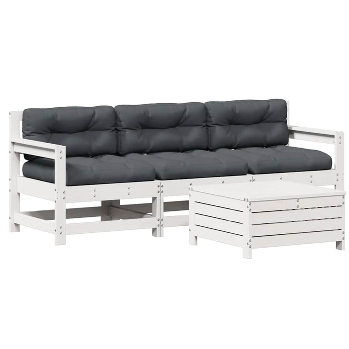 Set mobilier de grădină cu perne, 4 piese alb lemn masiv de pin - WALTI WALTI