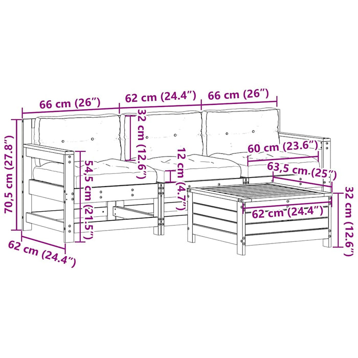 Set mobilier de grădină cu perne, 4 piese alb lemn masiv de pin - WALTI WALTI