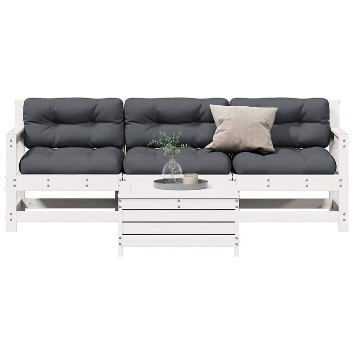 Set mobilier de grădină cu perne, 4 piese alb lemn masiv de pin - WALTI WALTI