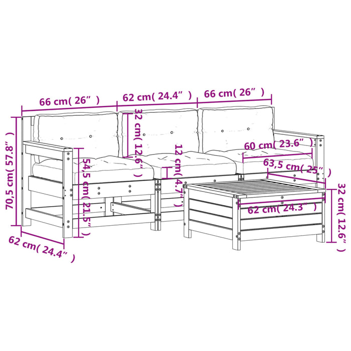 Set mobilier de grădină cu perne, 4 piese, lemn de pin tratat WALTI