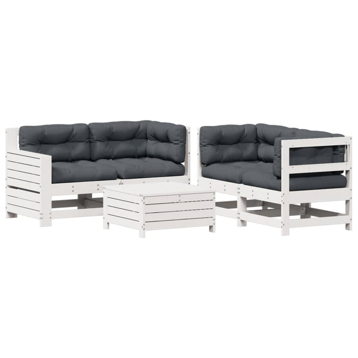 Set mobilier grădină cu perne 5 piese alb lemn masiv de pin - WALTI WALTI