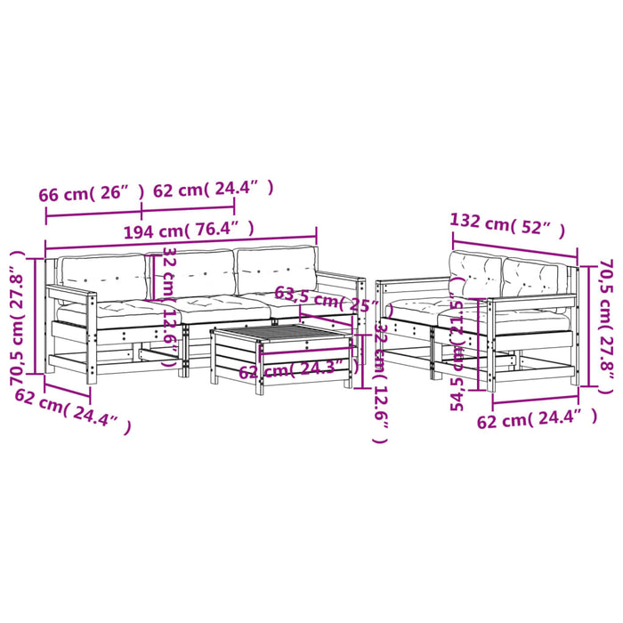 Set mobilier de grădină cu perne, 6 piese, alb, lemn masiv pin - WALTI WALTI