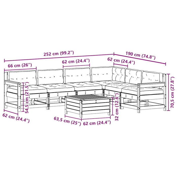 Set mobilier de grădină cu perne, 7 piese, lemn masiv de pin - WALTI WALTI