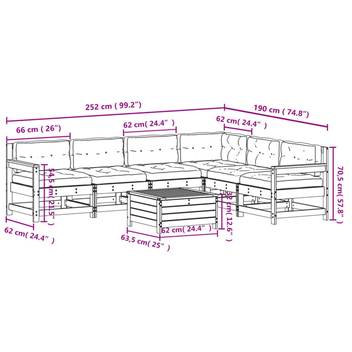 Set mobilier de grădină cu perne, 7 piese, lemn de pin tratat WALTI